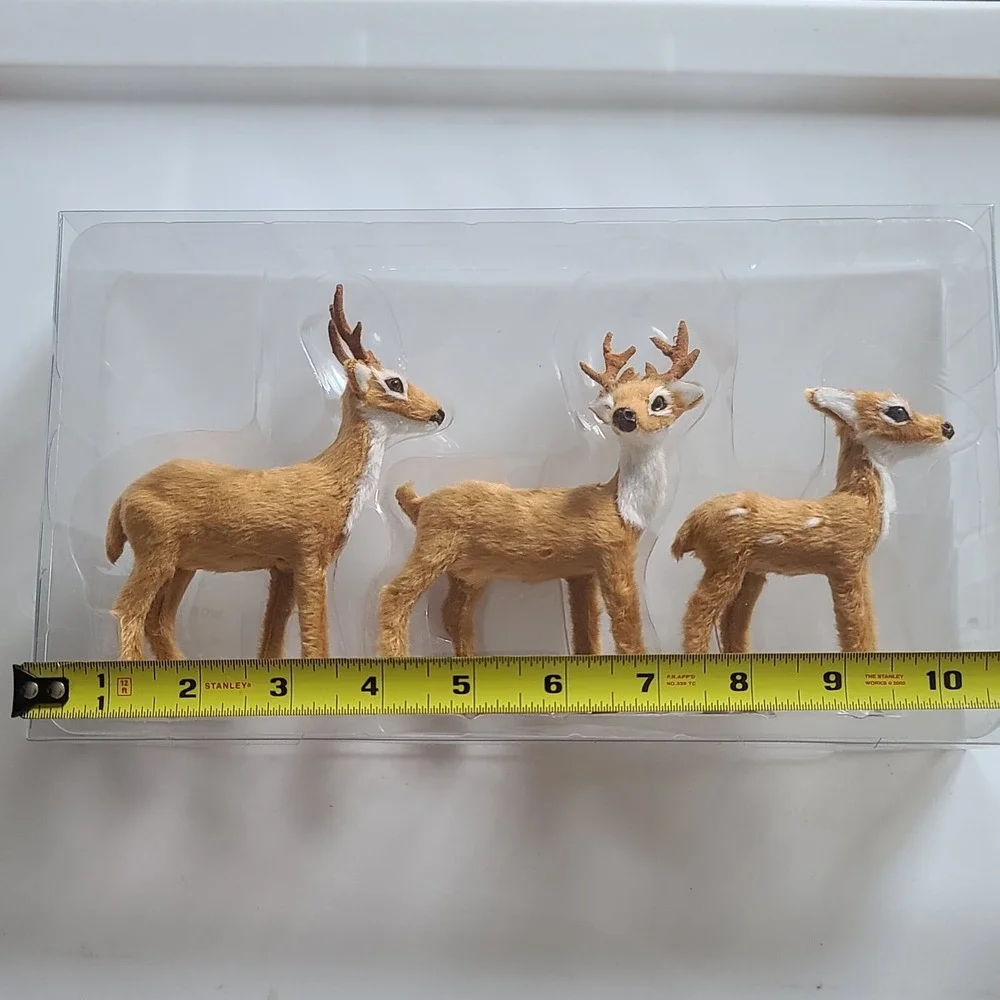 NEW Target Wondershop 3ct Faux Fur Deer Set Decorative Figurines Brown Christmas
